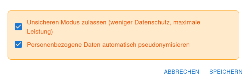 Aktivierung der Pseudonymisierung in den Einstellungen